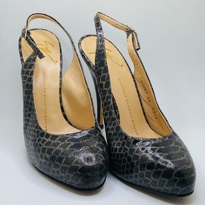 Giuseppe Zanotti Snake skin hidden platform slingback heels sz 38